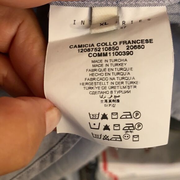 Cerruti Cotton Chambray Blue Plaid Collar Shirt XL - Picture 10 of 12